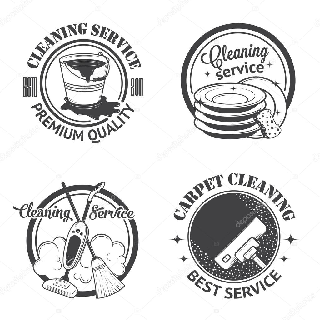 Set of vintage logos, labels and badges cleaning services. Isolated on white background
