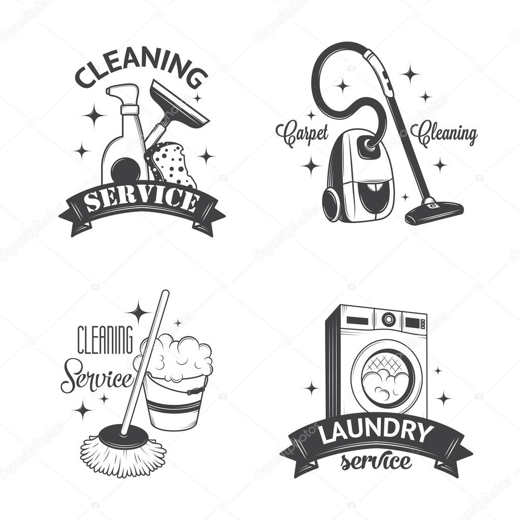 Set of vintage logos, labels and badges cleaning services