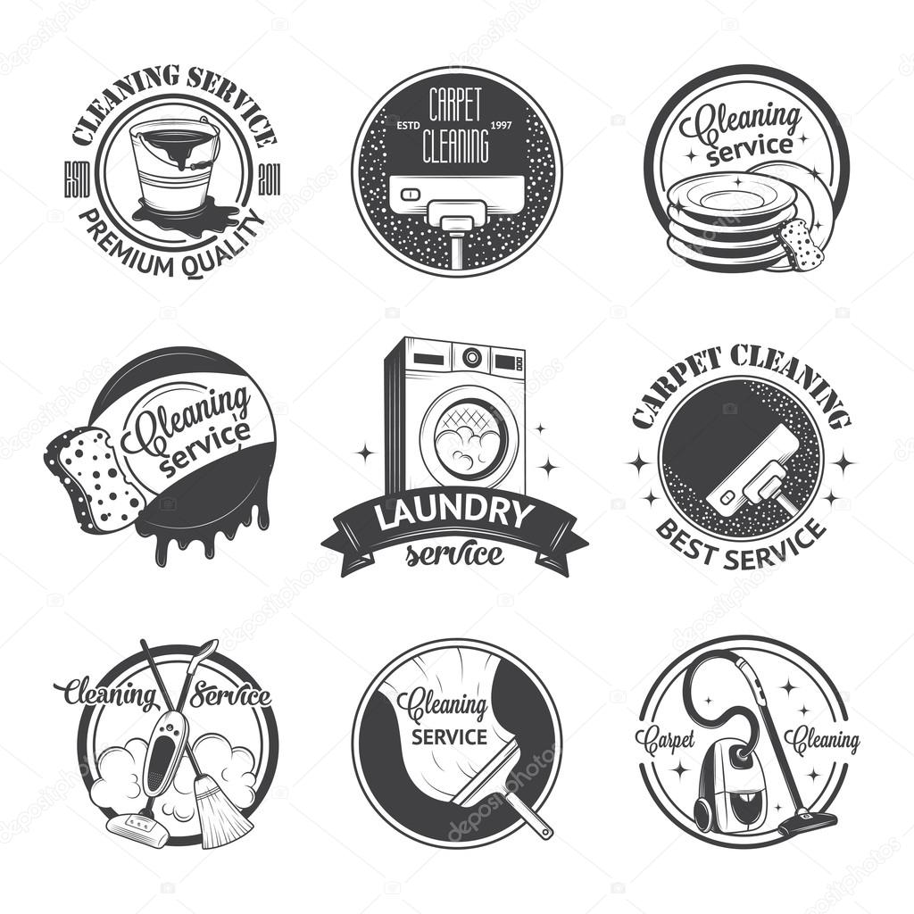 Set of vintage logos, labels and badges cleaning services. Isolated on white background
