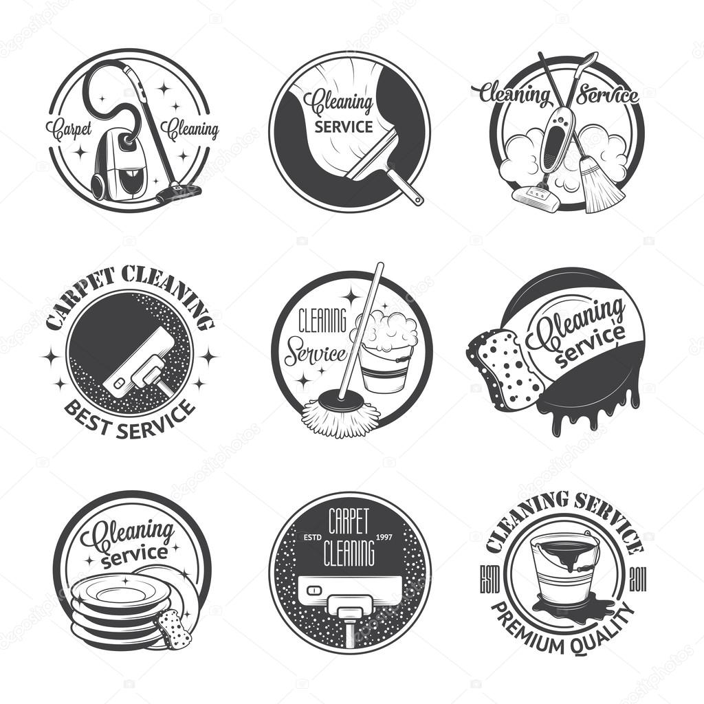 Set of vintage logos, labels and badges cleaning services. Isolated on white background