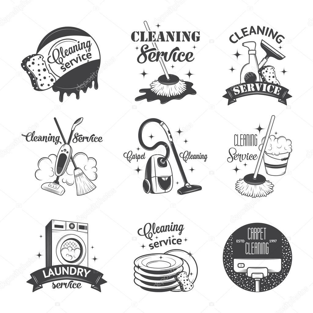 Set of vintage logos, labels and badges cleaning services