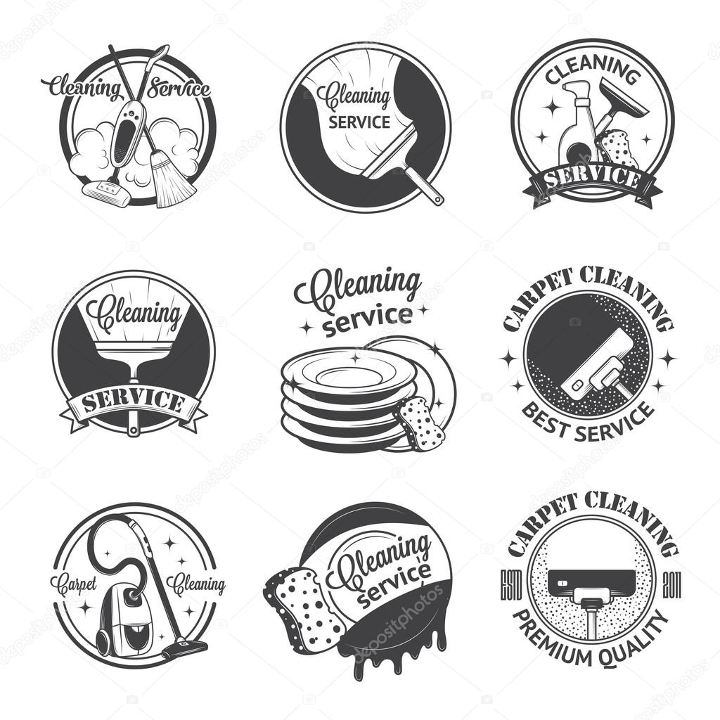 Set of vintage logos, labels and badges cleaning services. Isolated on white background