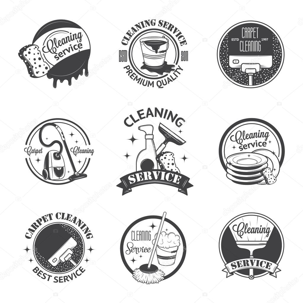 Set of vintage logos, labels and badges cleaning services