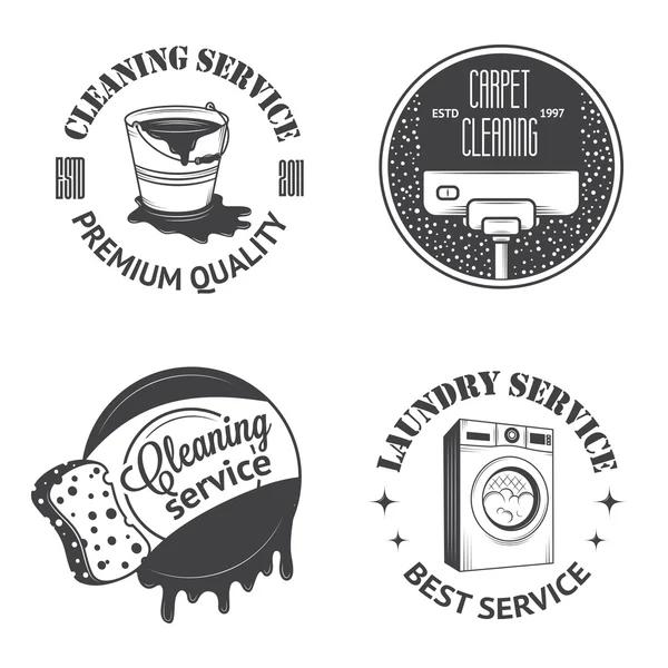 Set di loghi, etichette e badge vintage servizi di pulizia — Vettoriale Stock