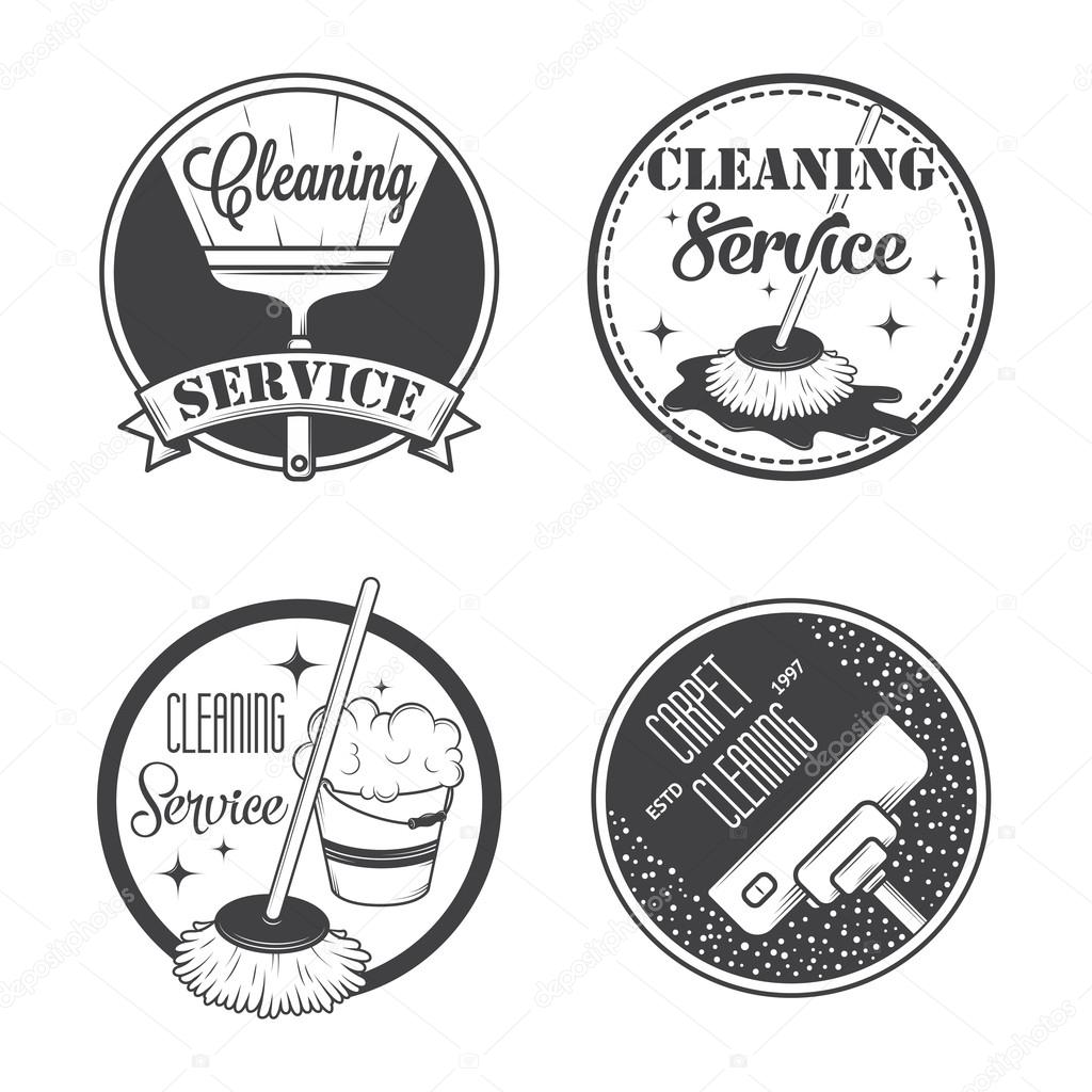 Set of vintage logos, labels and badges cleaning services. Isolated on white background