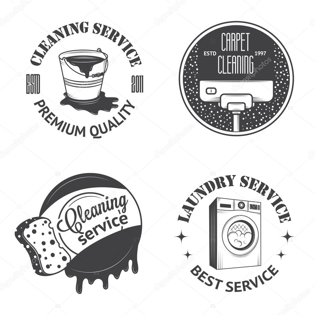 Set of vintage logos, labels and badges cleaning services. Isolated on white background