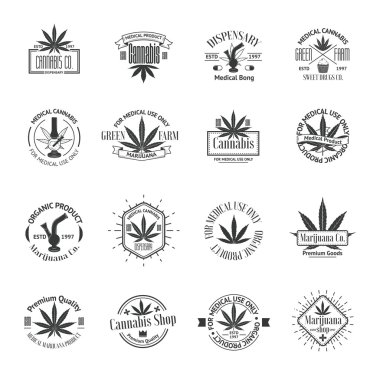 Tıbbi esrar logolar kümesi. Esrar rozetleri, etiket ve logolar