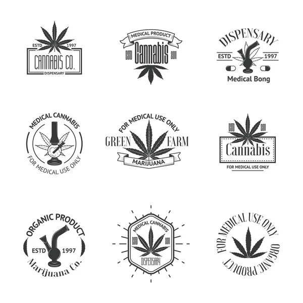 Logotipos de marijuana medicinal. Distintivos, rótulos e logótipos de cannabis — Vetor de Stock