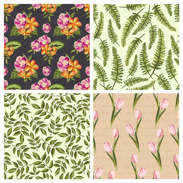 Set of seamless vintage pattern with painted flowers — Stock Vector