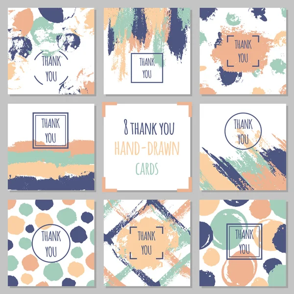 Set of thank you cards. Hand drawn backgrounds with ink brush strokes. Trendy colors and design — Stock Vector