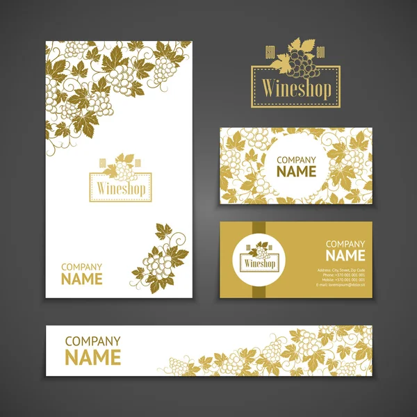 Conjunto de tarjetas de visita. Plantillas para empresa vitivinícola — Vector de stock