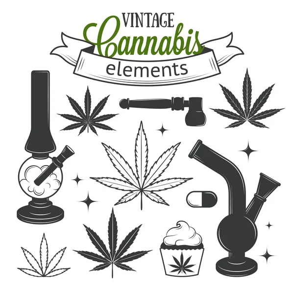 Conjunto de elementos medicinales del cannabis — Vector de stock