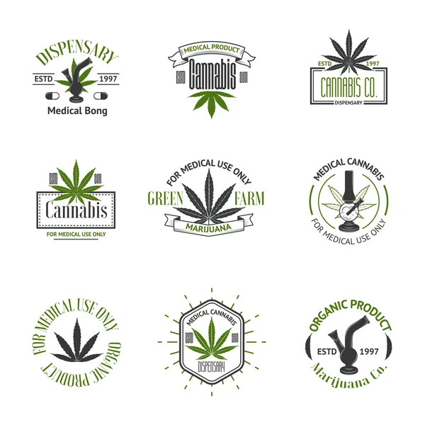 Logotipos de marijuana medicinal. Distintivos, rótulos e logótipos de cannabis — Vetor de Stock