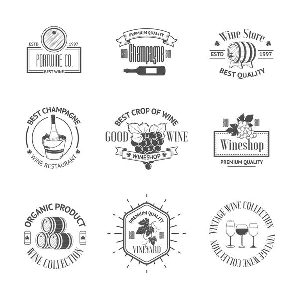 Set de elegantes insignias de vino y etiquetas. Plantilla logos Vintage — Vector de stock