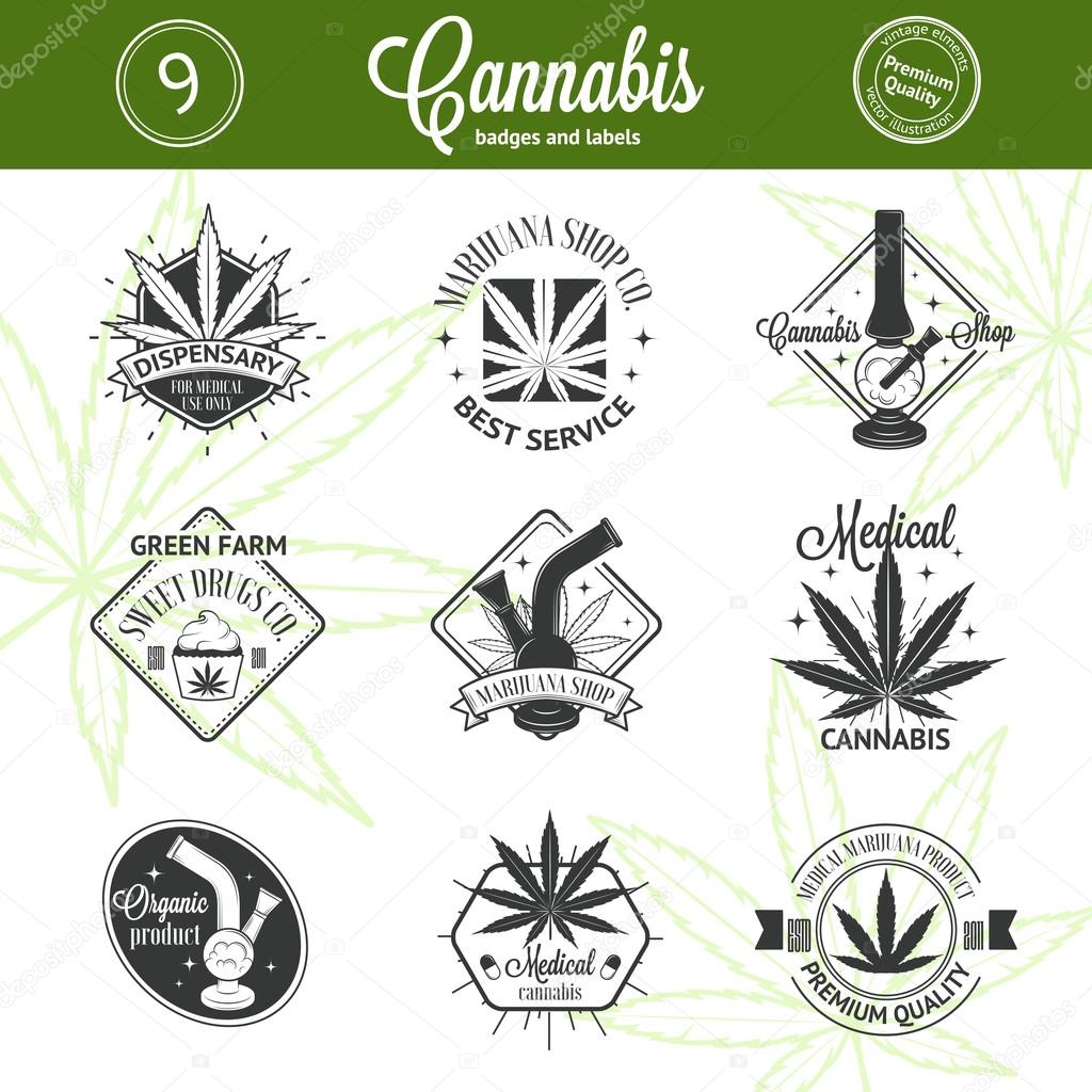 Set of medical marijuana logos. Cannabis badges, labels and logos for your shop design