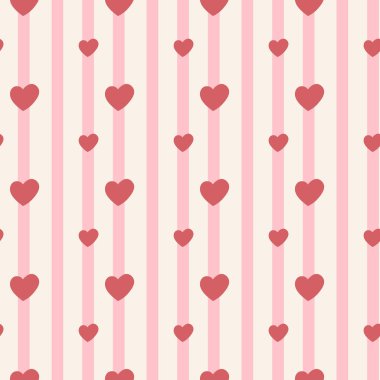 Sevgililer Günü için arka plan. Paket kağıdında pembe çizgiler ve kalpler var. vektör