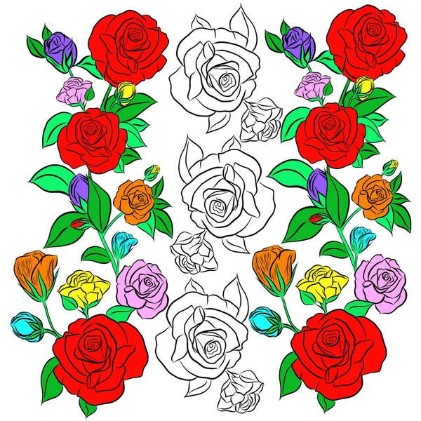 Beautiful Rose Bouquet Flowers Growth White Background Hand Drawn Creative Лицензионные Стоковые Фото