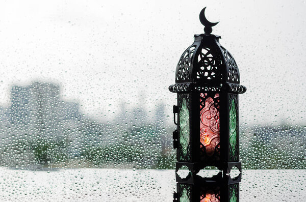 Lantern Have Moon Symbol Top Put Window Rain Drop Islamic Stock Photo
