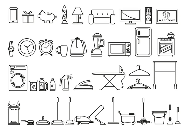 Set of Home and Lifestyle Tools and Objects in Outline Art Style. Editable Clip Art. — Stock Vector