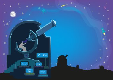 A man inside an observatory with a Large Telescopes and Laboratory searching for heavenly bodies in the universe. Editable Vector Clip Art. clipart
