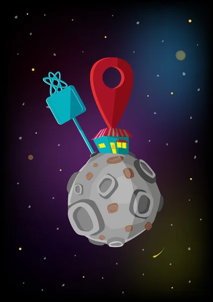 Un magasin sur la lune avec un concept de panneau de localisation. Clip Art modifiable . — Image vectorielle