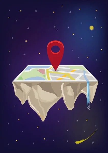 Locator Icon on Floating Map in Space. Arte de Clipe Editável . —  Vetores de Stock