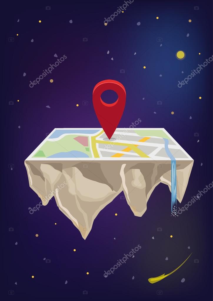 Concept of a Map app as a Flat Earth with Location symbol