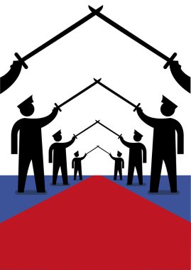 Karşılama için bir kılıcı Arch pozisyonda askeri yetkilileri Mart. Editoryal küçük resim.