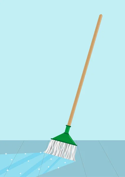 Mop cleaning a floor concept. Editable Clip Art. — Stock Vector