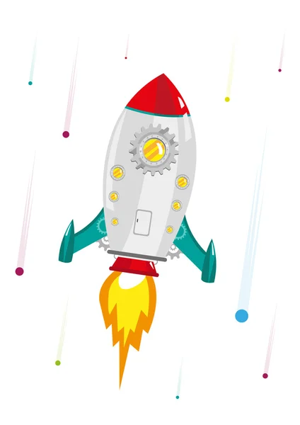 Rocketship Gear hyperspeed barsten tot de Melkweg. Bewerkbare illustraties. — Stockvector