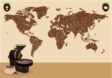 Kahve içenlere Infographic veya kullanım dünya harita kavramı etrafında. Düzenlenebilir küçük resim.
