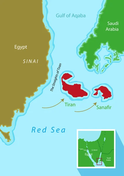 Tiran e le isole Sanafir trattano tra Egitto e Arabia Saudita. Clip Art modificabile . — Vettoriale Stock