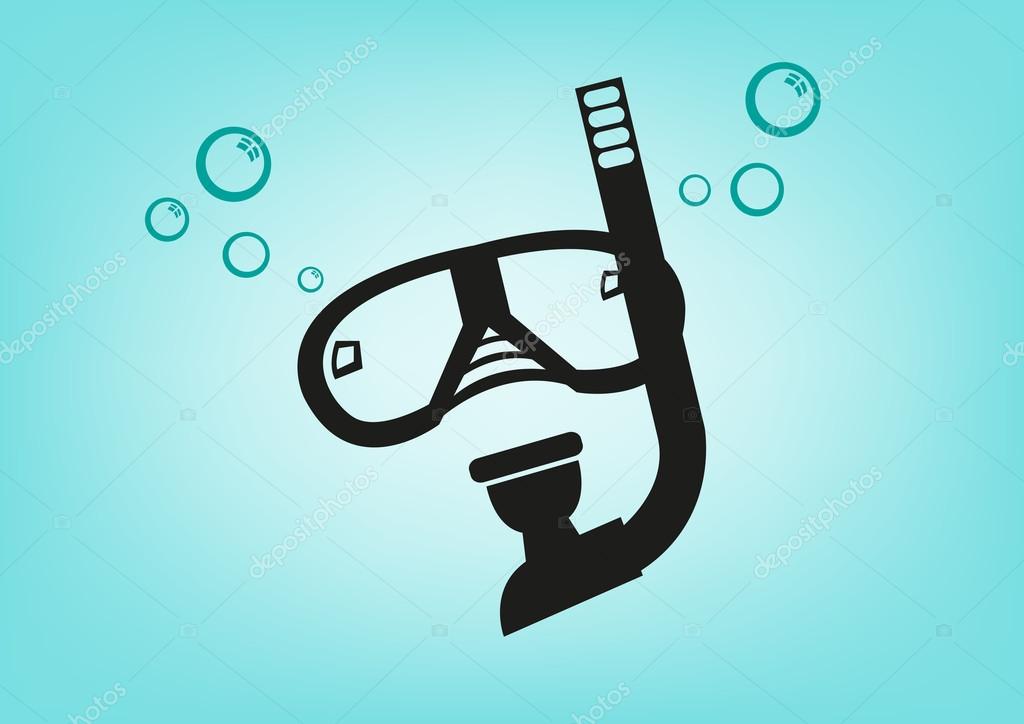 Illustration of a breathing apparatus and goggles for divers