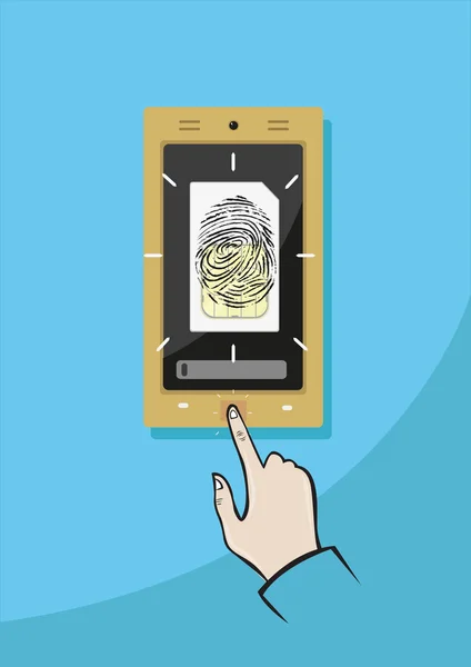 Enregistrement des empreintes digitales de la carte SIM. Clip Art modifiable . — Image vectorielle