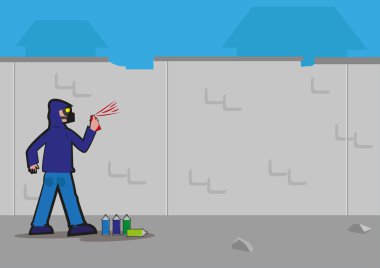 Anonim Graffiti sanatçı bir kentsel çürüyen duvara spreyler. Kullanılabilir Küçük Resim.
