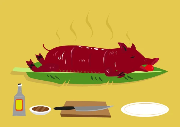 Lechon or a Roasted Suckling Pig is popular festival food in  the Philippines and other former colonies of Spain such as Puerto Rico and Dominican Republic. Editable Clip Art. — Stock Vector