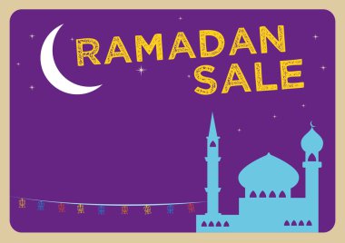 Ramazan Festivali satış konsepti ile bir cami ve bir büyük Crescent Moon Fannous fener. Düzenlenebilir küçük resim.