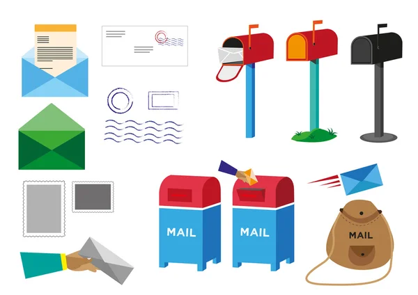 Ensemble d'objets du service postal signes et symboles. Clip Art modifiable . — Image vectorielle