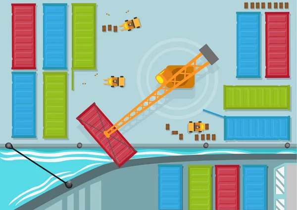 Birds Eye View of Shipping Container being moved into a shipping line. Editable Clip Art. Royalty Free Stock Vectors