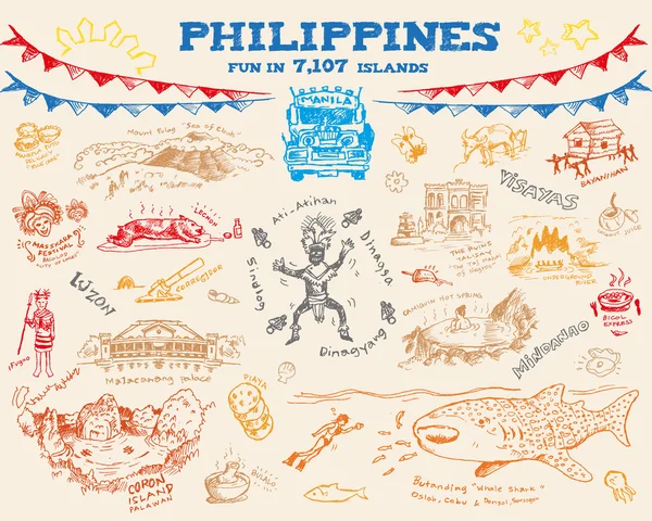 Filipina doodle bosquejo concepto colección 2. Clip Art editable Vector eps10 — Vector de stock