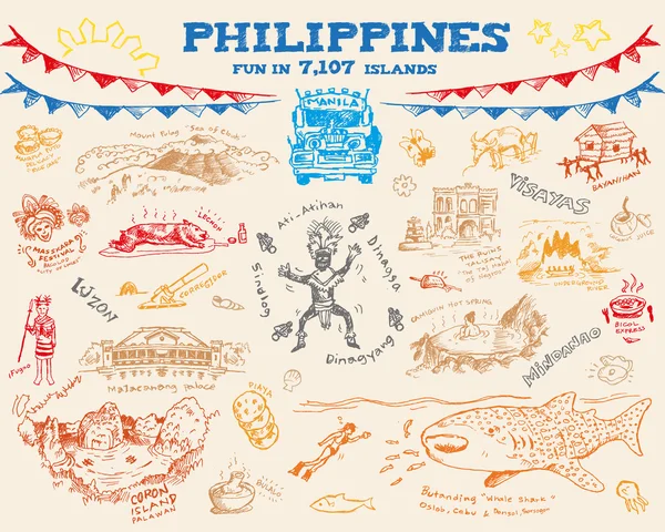 Collection concept de croquis de gribouillis aux Philippines 2. Clip Art Vector modifiable eps10 — Image vectorielle