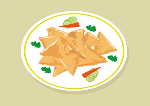 Samosa food is a popular fried dish in South East Asia, India, Mediterranean, Africa, Pakistan and Middle East or Arab World especially during Ramadan. Editable Clip Art. — Stock Vector