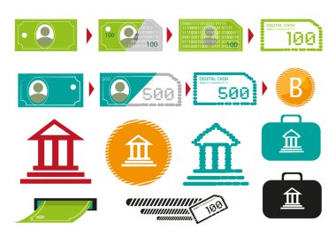 Kağıt para dijital para birimi iş değiştirme. Düzenlenebilir küçük resim.