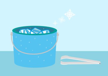 Bucket of Ice with snow symbols and tongs. Editable Clip Art. clipart