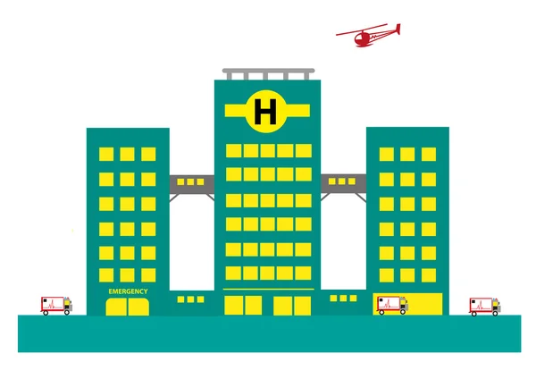 大気と陸面の救急車で病院の建物。編集可能なクリップアート. — ストックベクタ