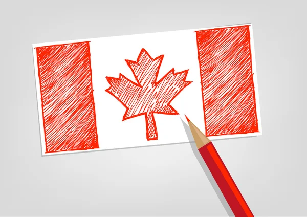 Kanada Flagge Skizze Stil mit rotem Bleistift Farbe. editierbare Clip-Art. — Stockvektor