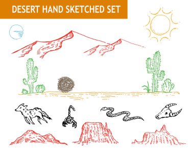 Western desert doodle set. Editable Clip art. 