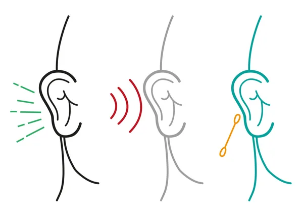 Set of Human Ear Illustration in Outline Art Style (em inglês). Arte de Clipe Editável . — Vetor de Stock