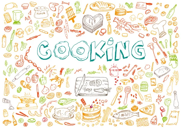 Cocinar Doodle Art Style Concept. Clip de arte editable . — Archivo Imágenes Vectoriales