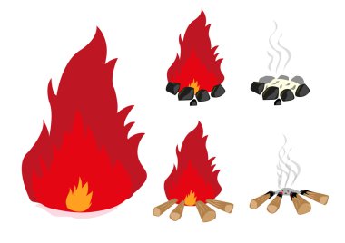 Campfire in charcoal and wood set. Editable Clip Art. clipart